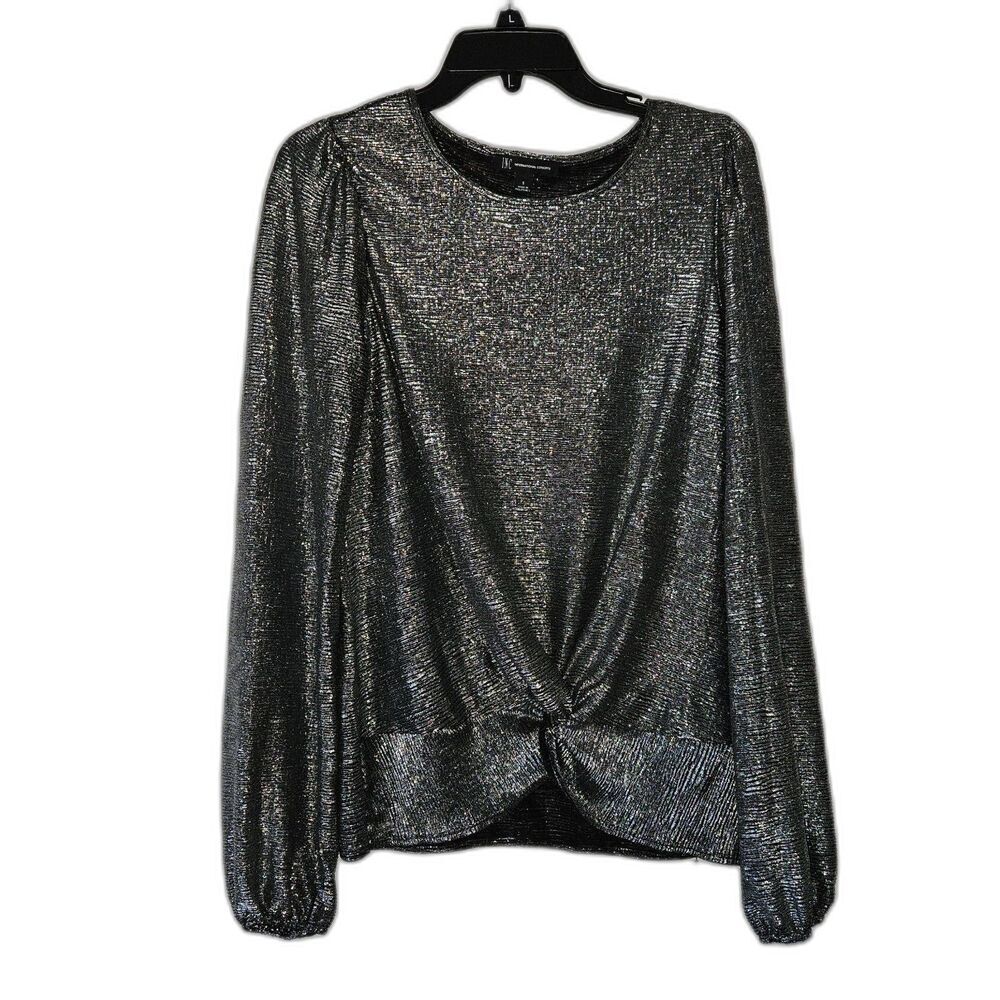 INC Lightweight Shimmer Glitzy Long Sleeve Blouse Center Twist Size Small